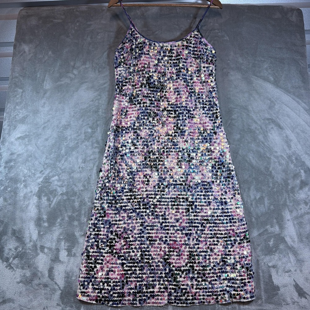 Anthropologie Not So Serious Slip Dress 8 Purple Sequin Lined Party‎ New Years